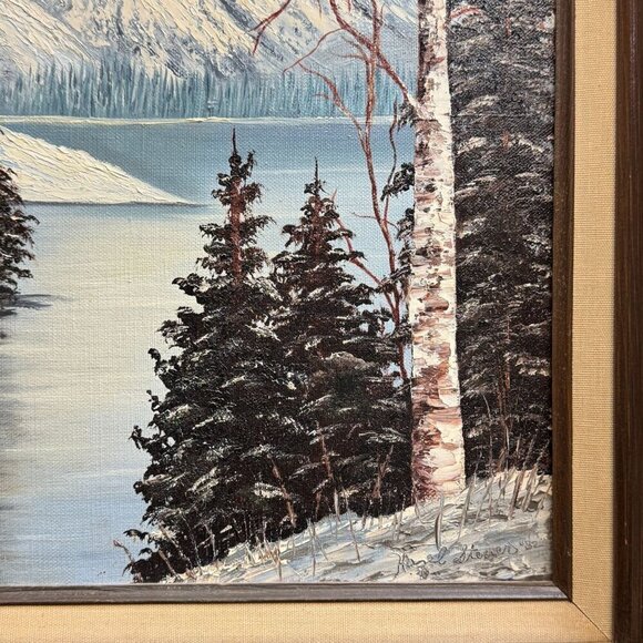Vintage 1982 "Winter Mountain" Original Oil Painting by Hazel Steven 27" x 23" - Picture 7 of 16